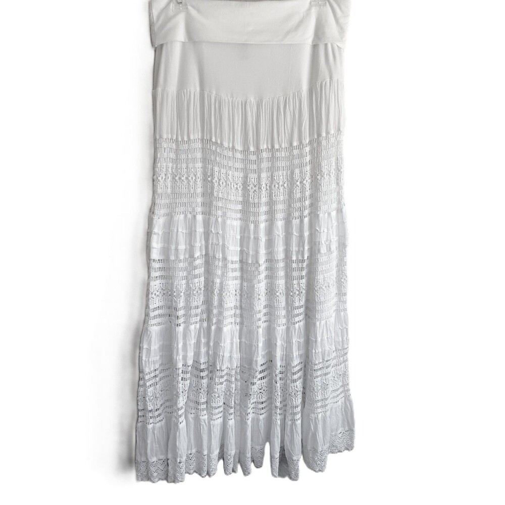 Now & Then Tiered Maxi Skirt Cottage Core Romantic Whimsical Fairy Lace White M